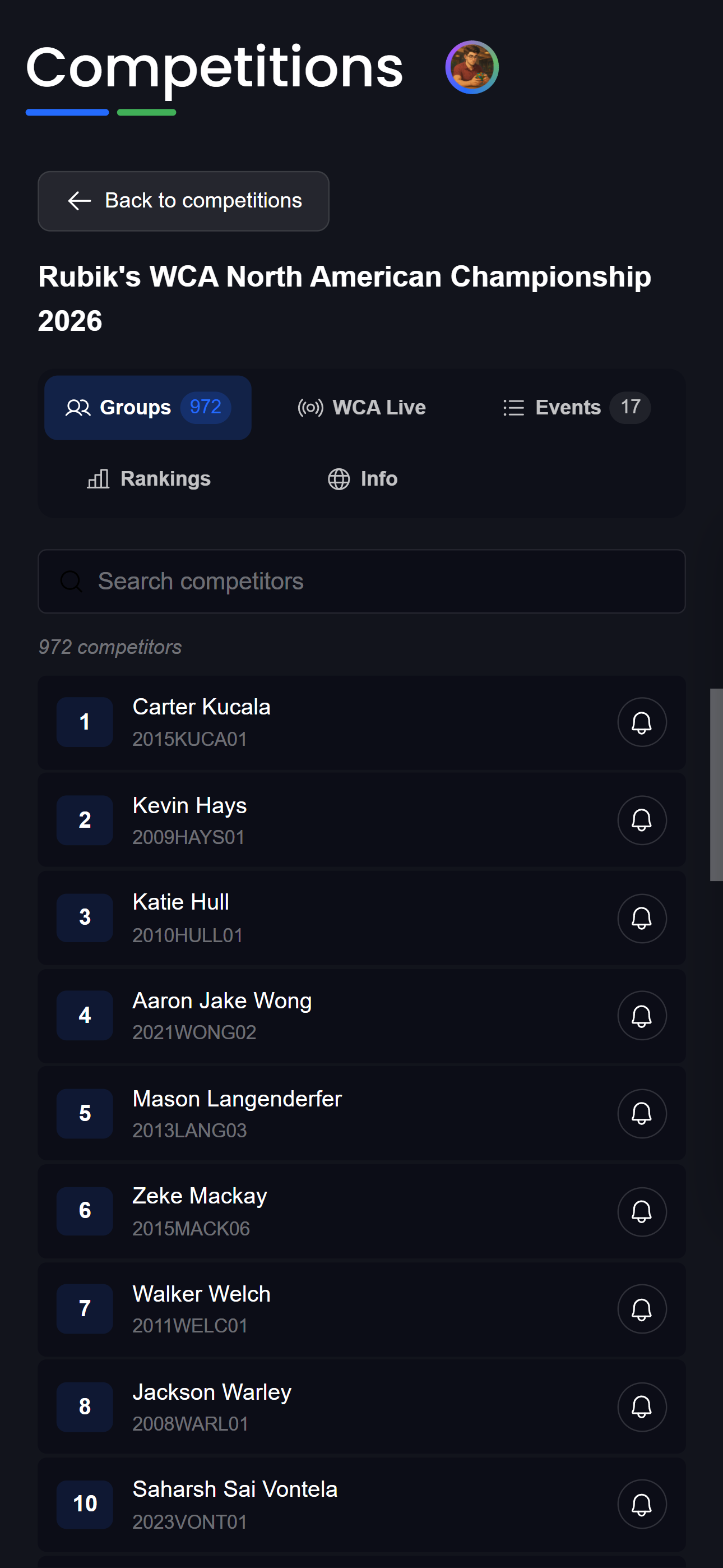 WCA Competitions
